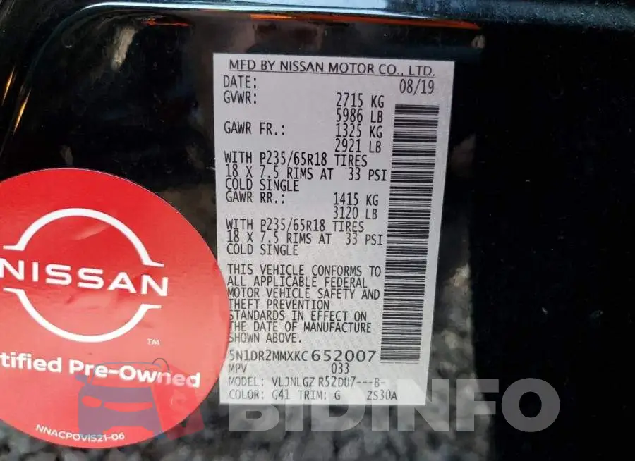 5N1DR2MMXKC652007 Photo# 10