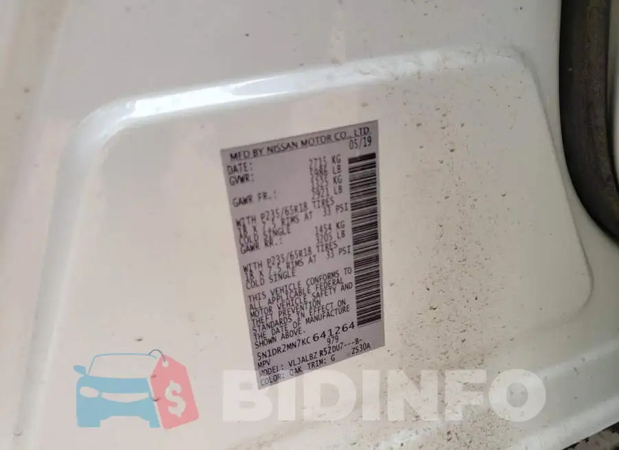 5N1DR2MN7KC641264 Photo# 10