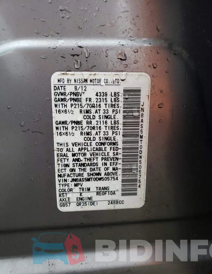 JN8AS5MT0DW505754 Photo# 10