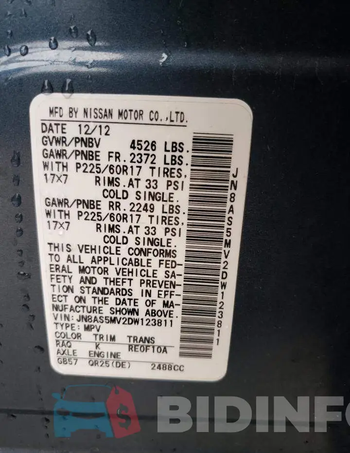 JN8AS5MV2DW123811 Photo# 12