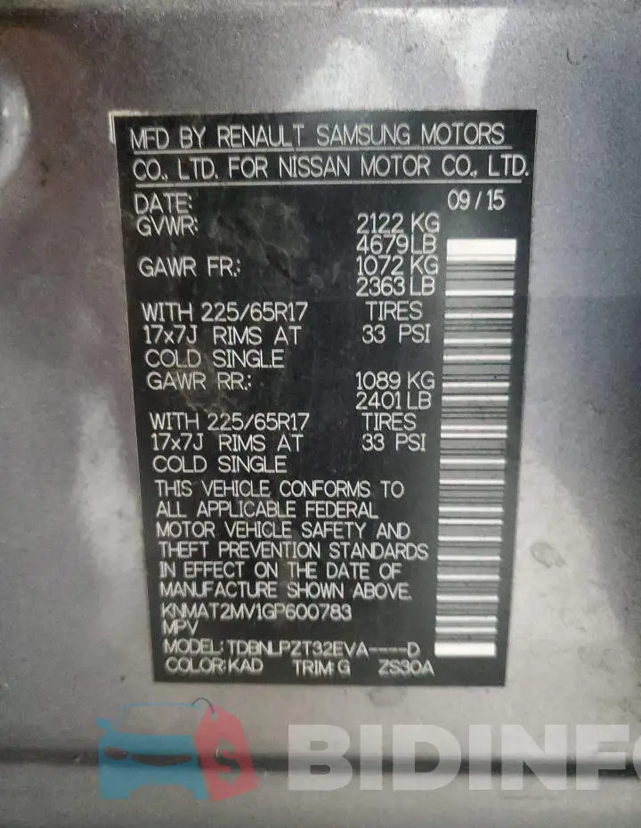 KNMAT2MV1GP600783 Photo# 10
