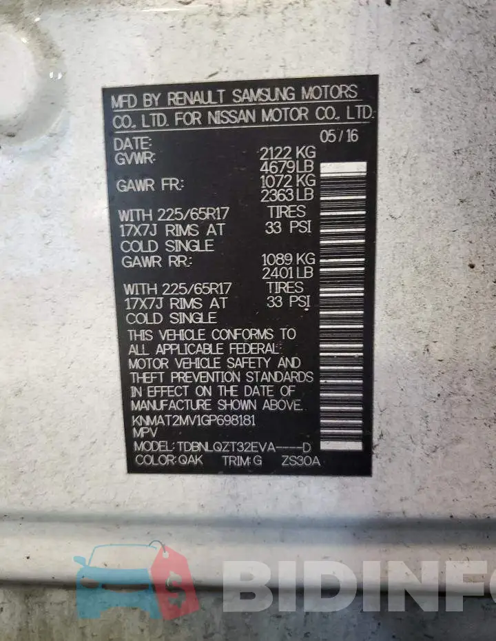 KNMAT2MV1GP698181 Photo# 13