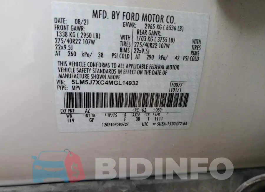 5LM5J7XC4MGL14932 Photo# 14
