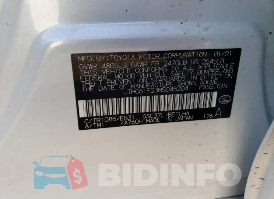 JTHC81F23M5045204 Photo# 10