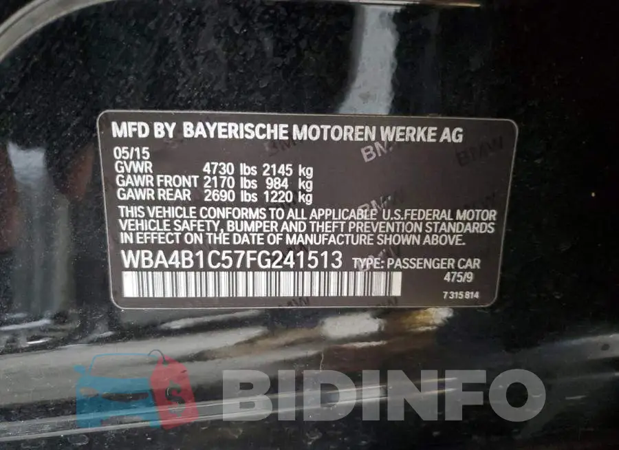 WBA4B1C57FG241513 Photo# 10