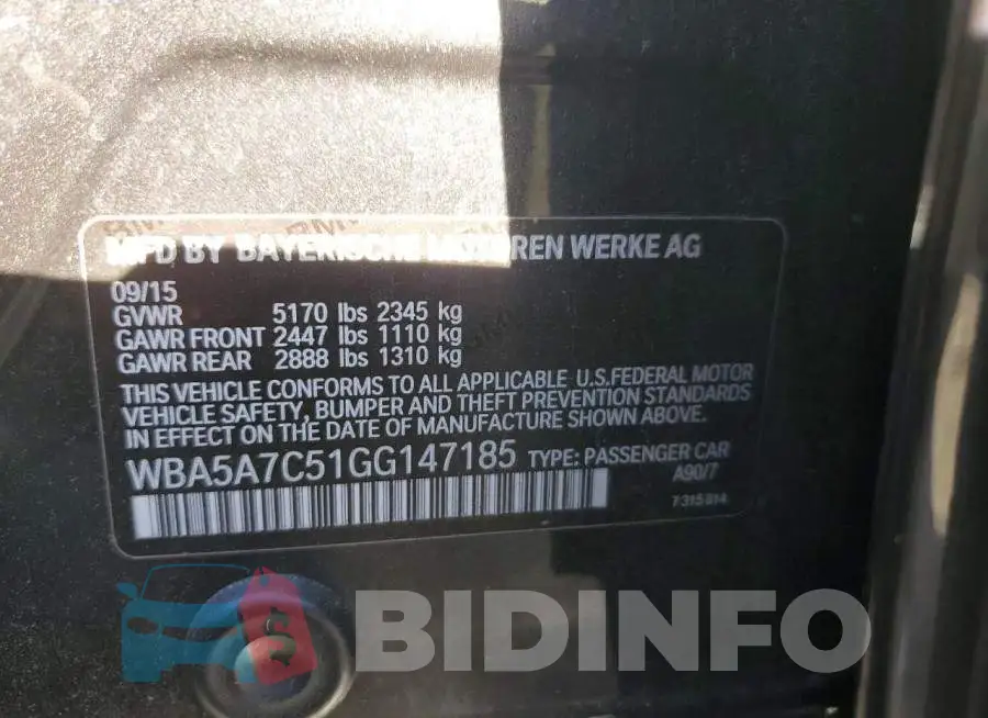 WBA5A7C51GG147185 Photo# 10