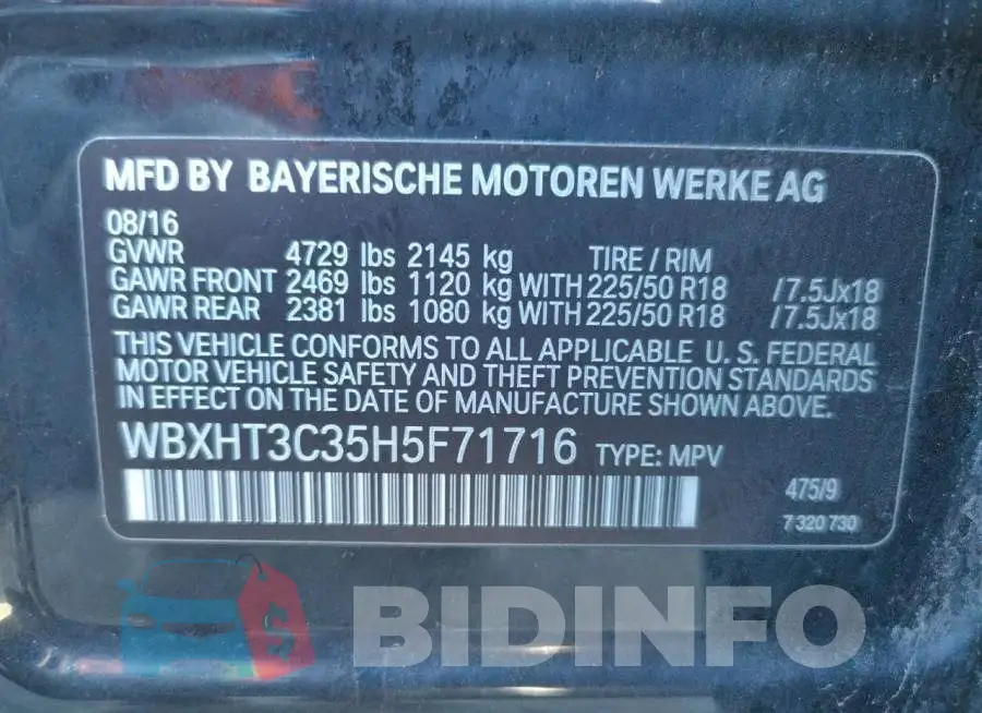 WBXHT3C35H5F71716 Photo# 10