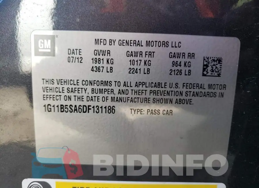 1G11B5SA6DF131186 Photo# 12