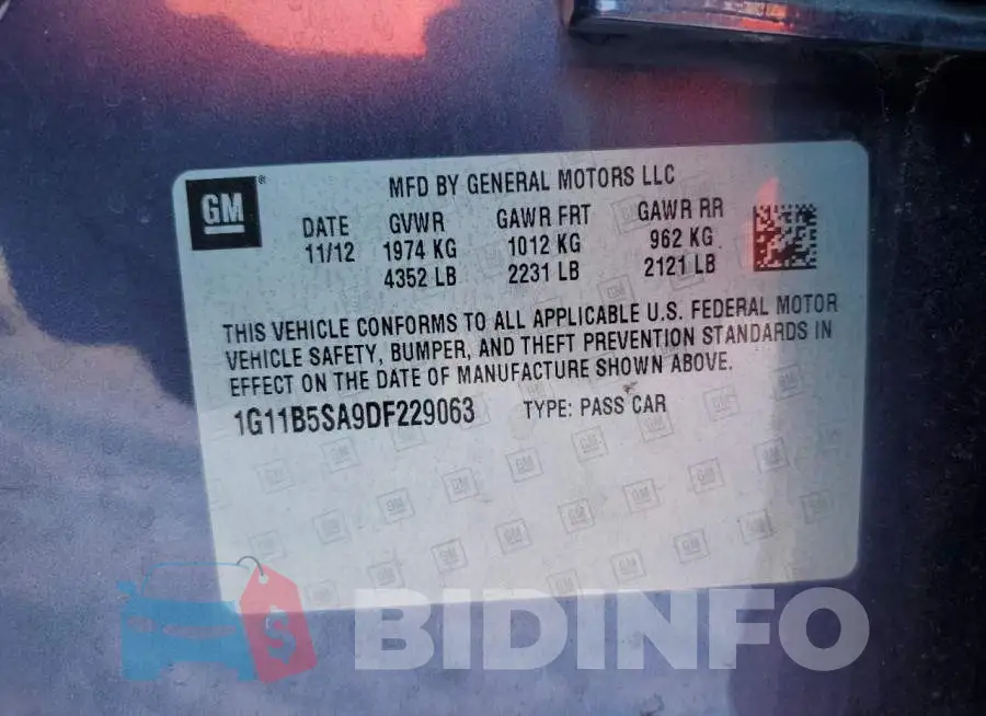1G11B5SA9DF229063 Photo# 12