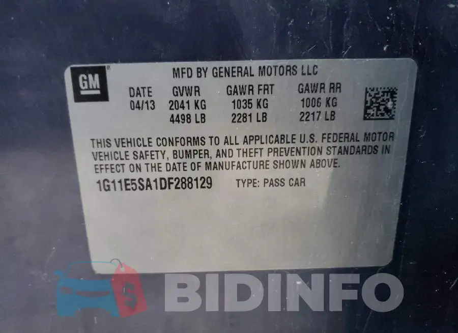 1G11E5SA1DF288129 Photo# 10