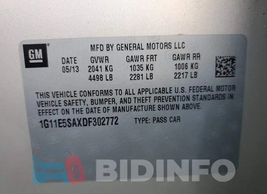 1G11E5SAXDF302772 Photo# 10