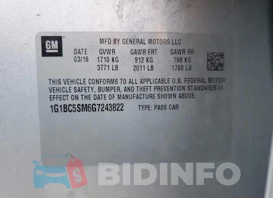 1G1BC5SM6G7243822 Photo# 12