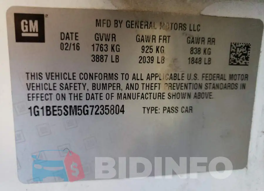 1G1BE5SM5G7235804 Photo# 10