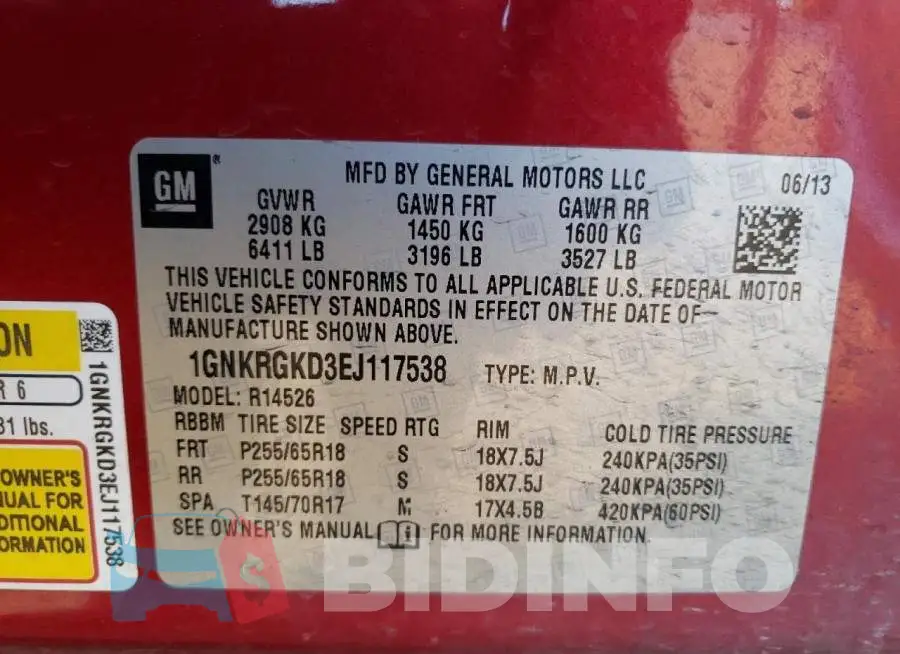 1GNKRGKD3EJ117538 Photo# 10