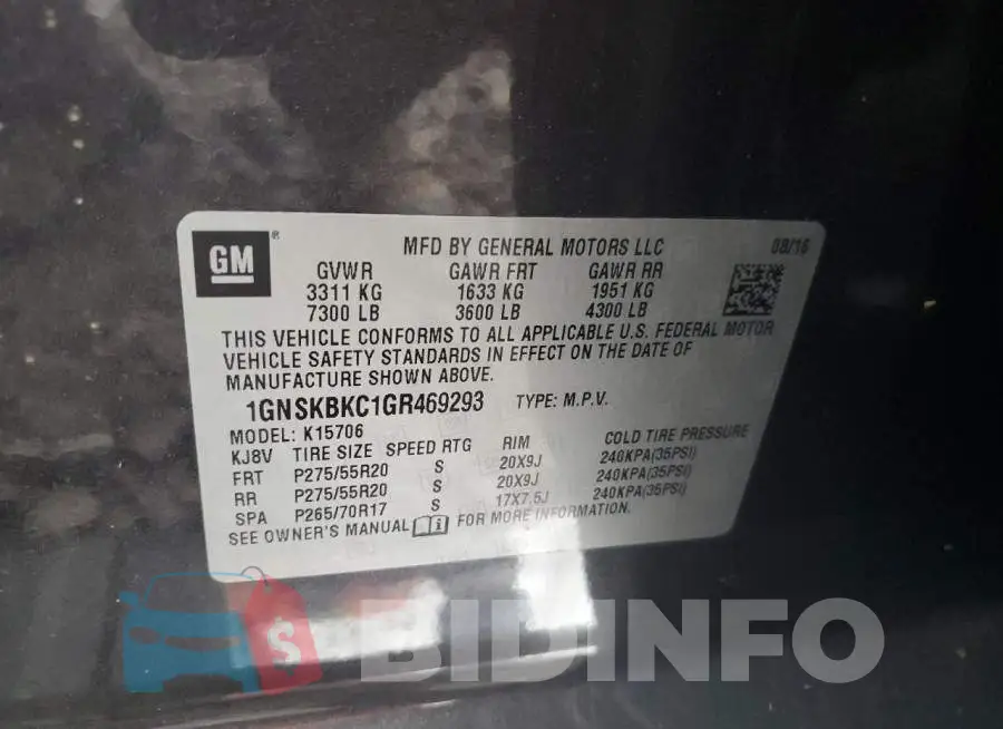 1GNSKBKC1GR469293 Photo# 13