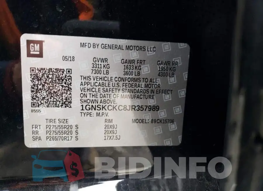 1GNSKCKC8JR357989 Photo# 14