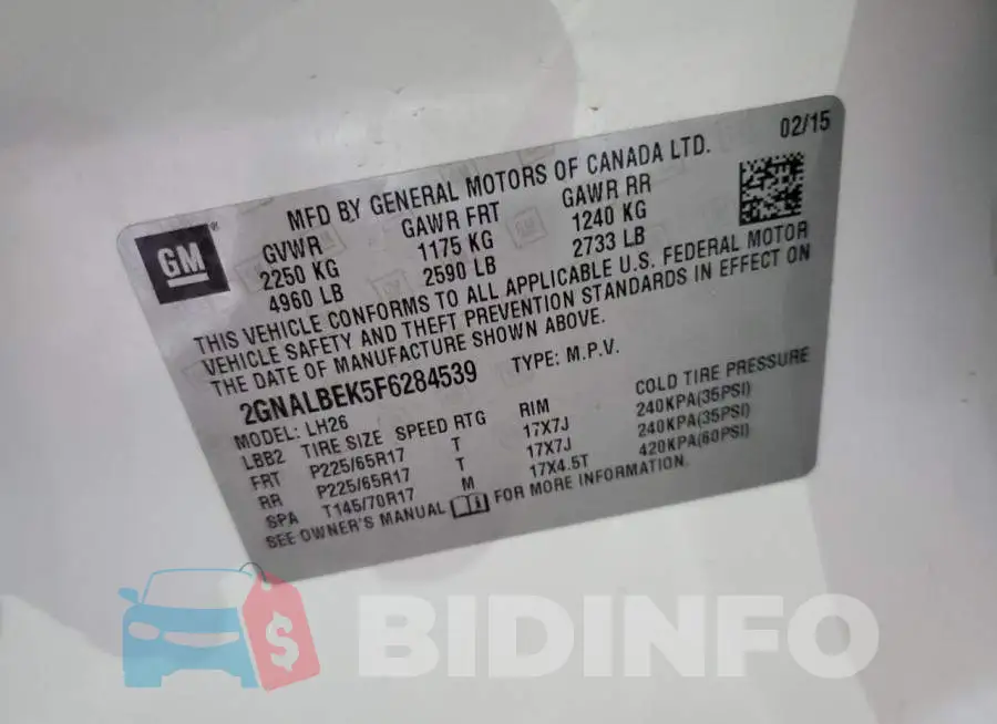 2GNALBEK5F6284539 Photo# 13