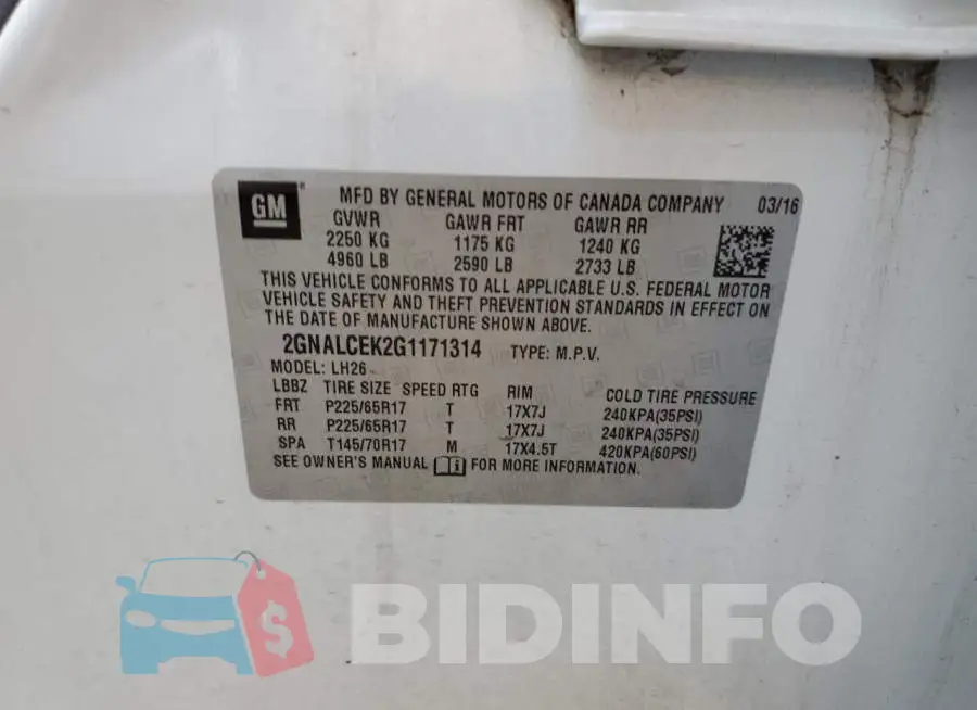 2GNALCEK2G1171314 Photo# 12