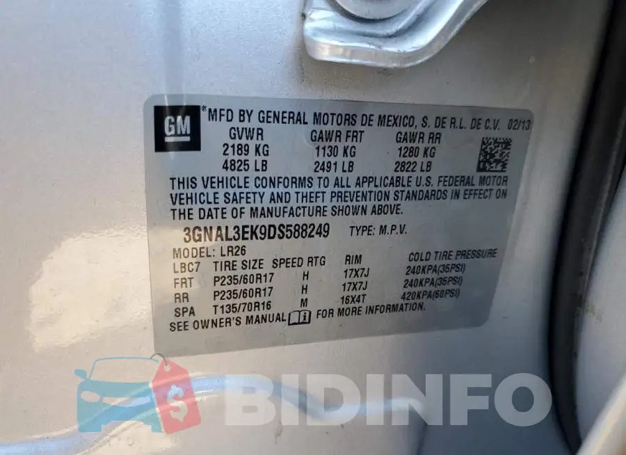 3GNAL3EK9DS588249 Photo# 13
