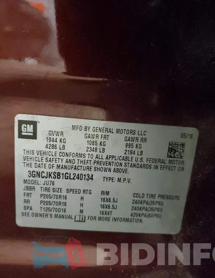 3GNCJKSB1GL240134 Photo# 14