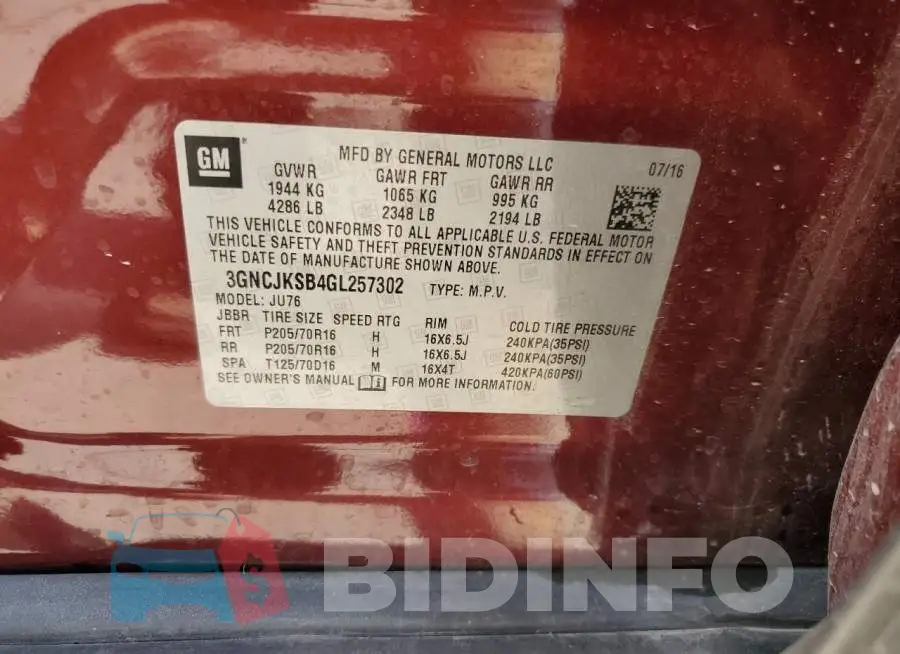 3GNCJKSB4GL257302 Photo# 12