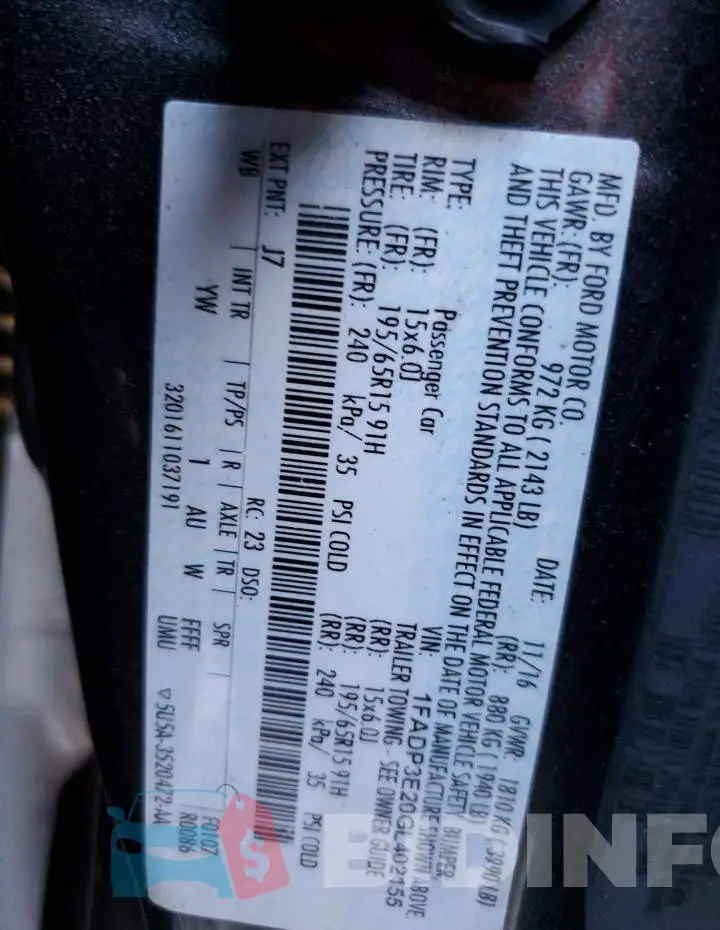 1FADP3E20GL402155 Photo# 10