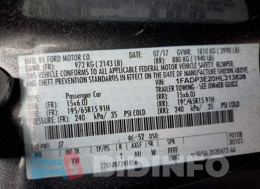 1FADP3E20HL313638 Photo# 10