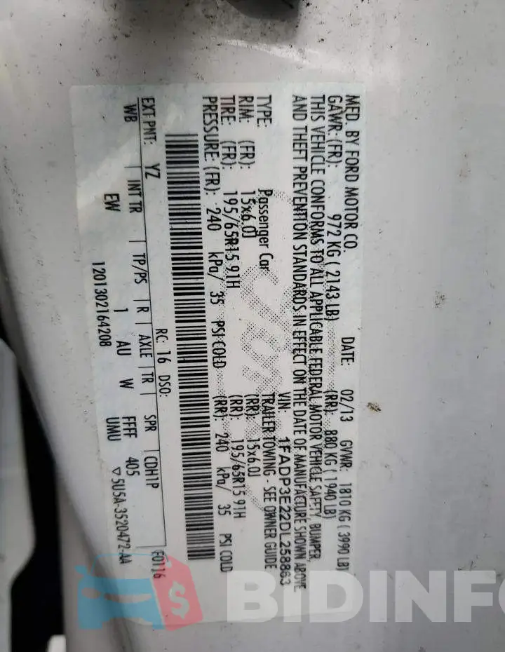1FADP3E22DL258863 Photo# 10