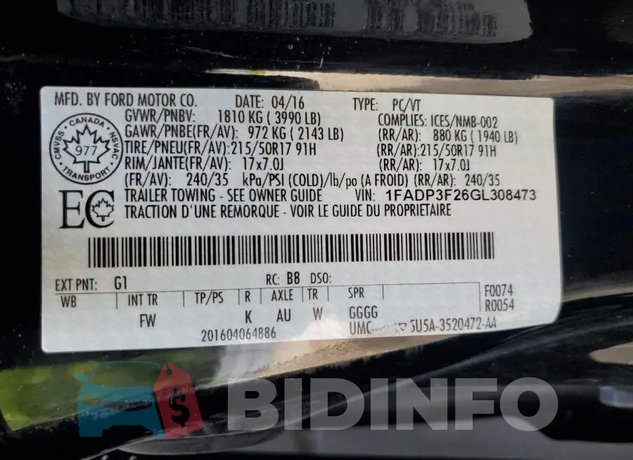 1FADP3F26GL308473 Photo# 10