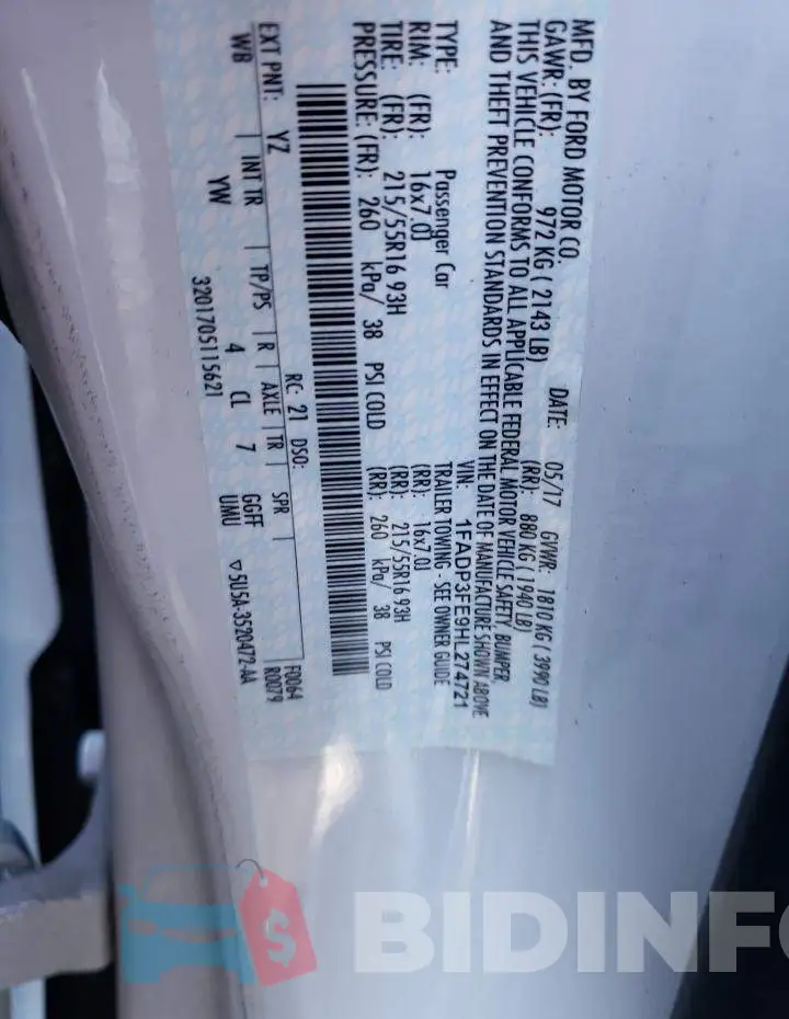1FADP3FE9HL274721 Photo# 12