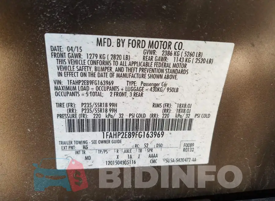1FAHP2E89FG163969 Photo# 10