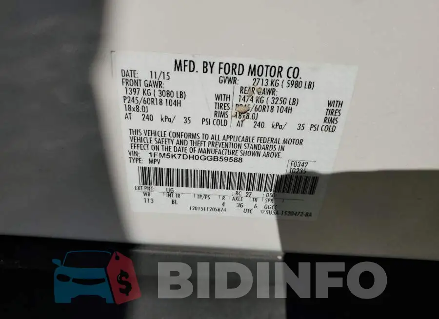 1FM5K7DH0GGB59588 Photo# 12