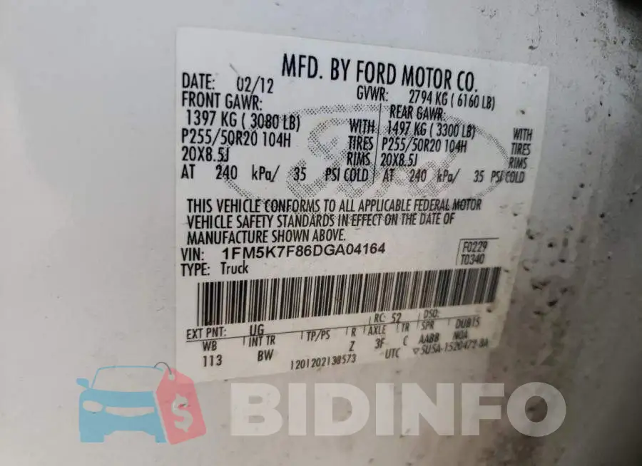 1FM5K7F86DGA04164 Photo# 13