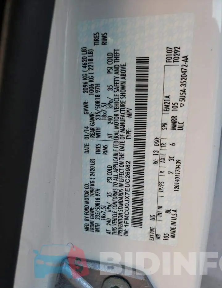 1FMCU0JX7EUC26982 Photo# 13