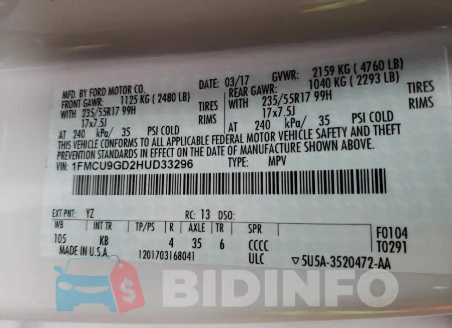 1FMCU9GD2HUD33296 Photo# 12