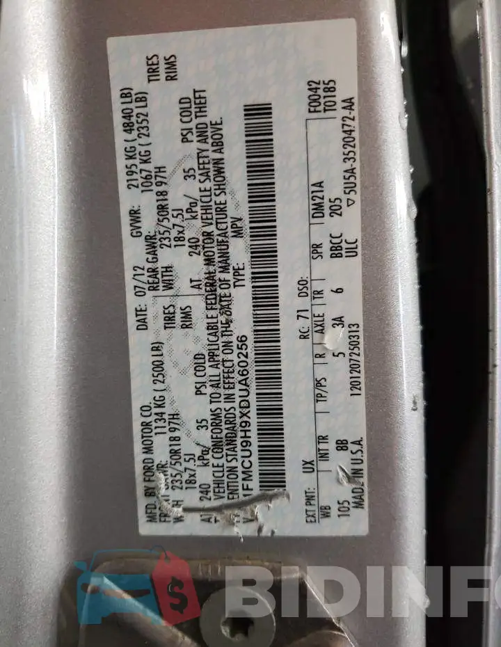 1FMCU9H9XDUA60256 Photo# 10