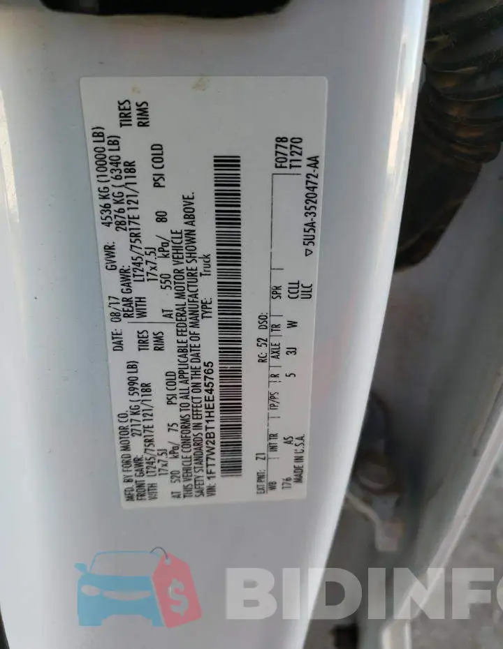 1FT7W2BT1HEE45765 Photo# 12