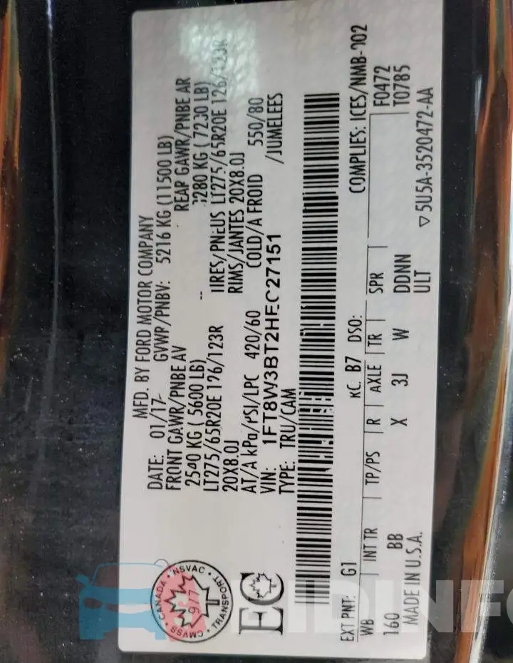 1FT8W3BT2HEC27151 Photo# 10