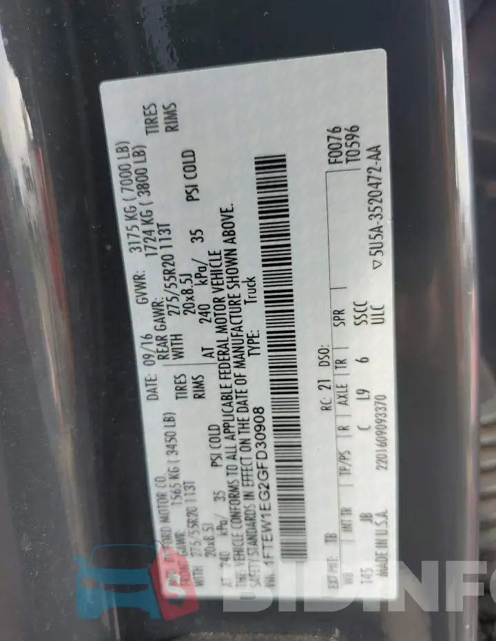 1FTEW1EG2GFD30908 Photo# 12