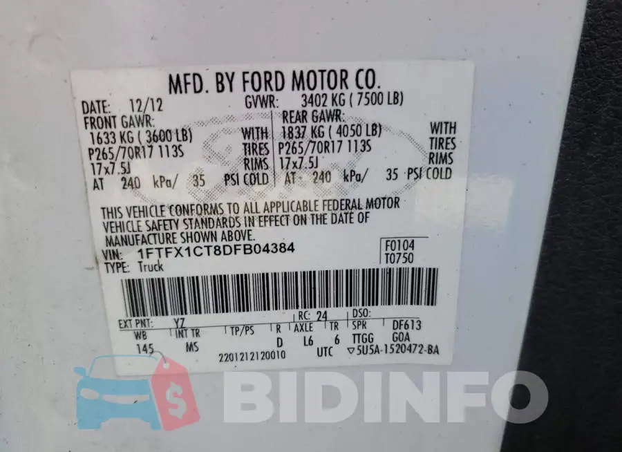 1FTFX1CT8DFB04384 Photo# 10