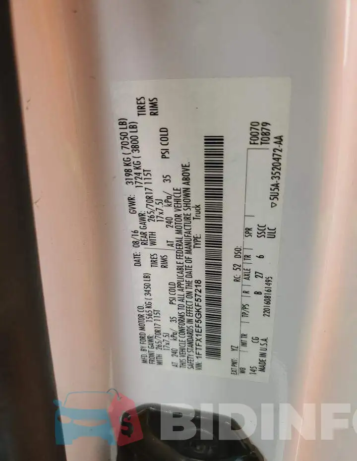 1FTFX1EF5GKF57218 Photo# 10