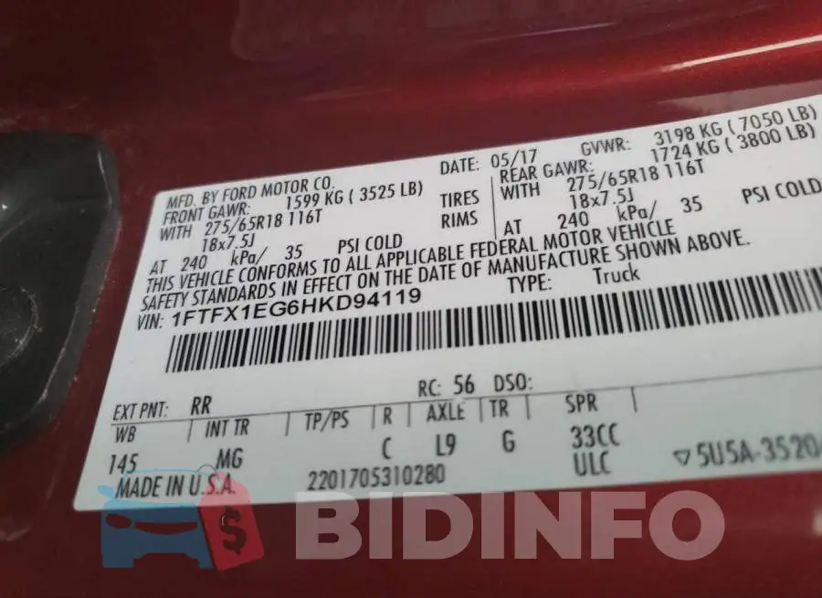 1FTFX1EG6HKD94119 Photo# 10