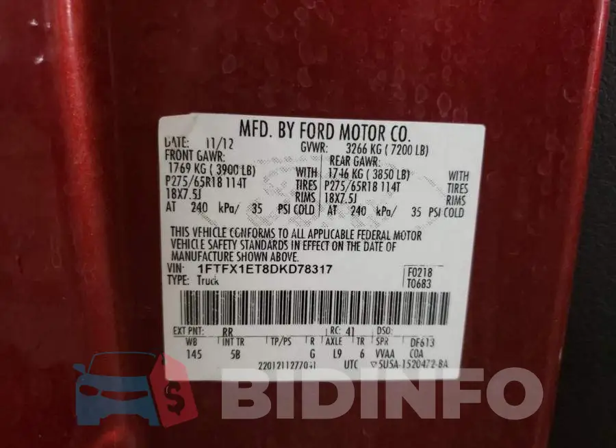 1FTFX1ET8DKD78317 Photo# 10