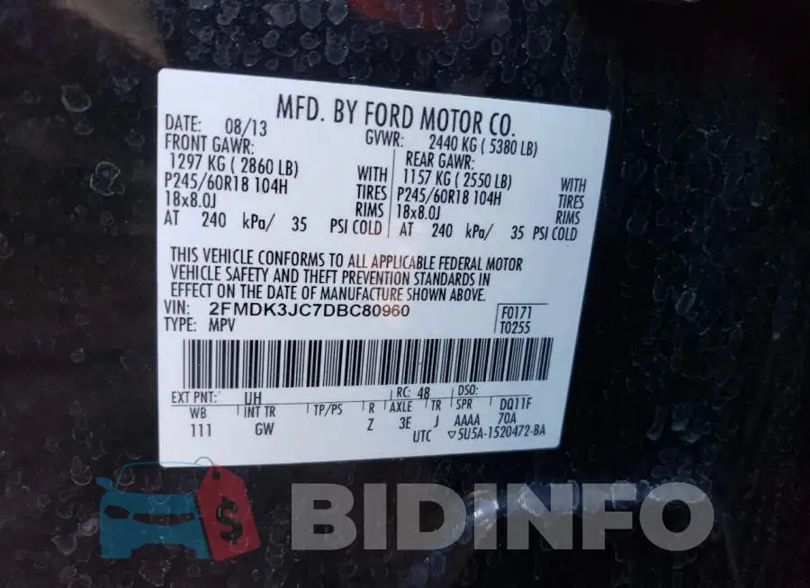 2FMDK3JC7DBC80960 Photo# 12