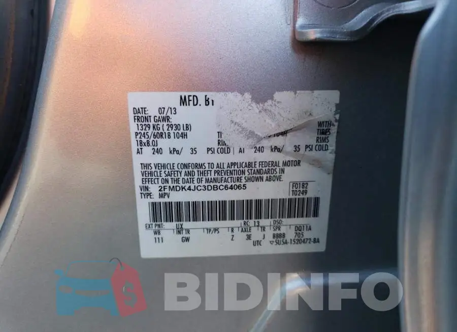 2FMDK4JC3DBC64065 Photo# 12