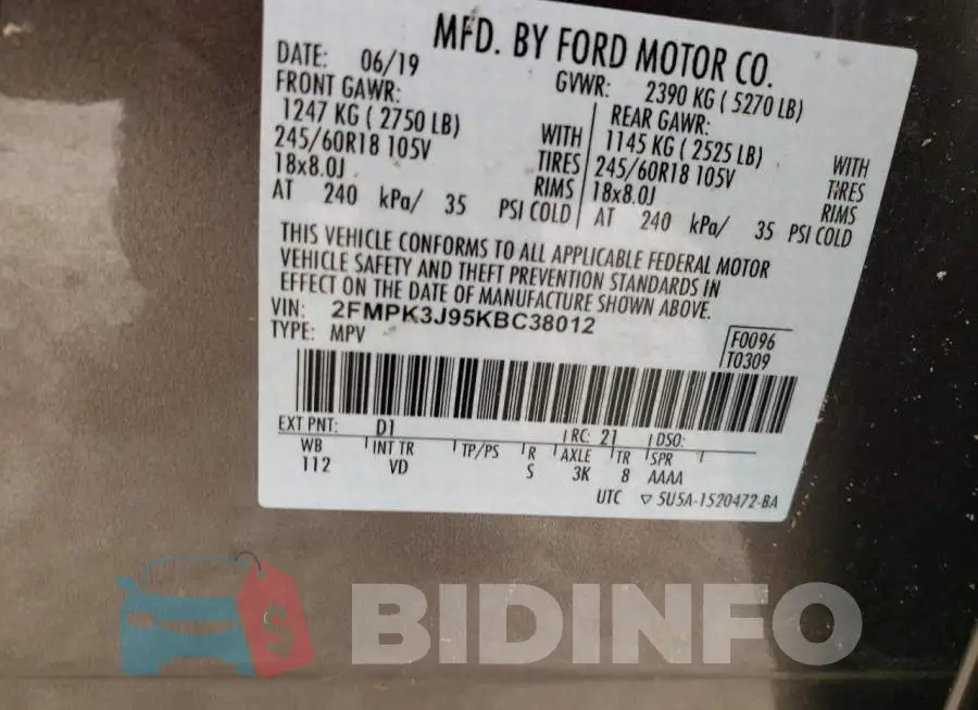 2FMPK3J95KBC38012 Photo# 10