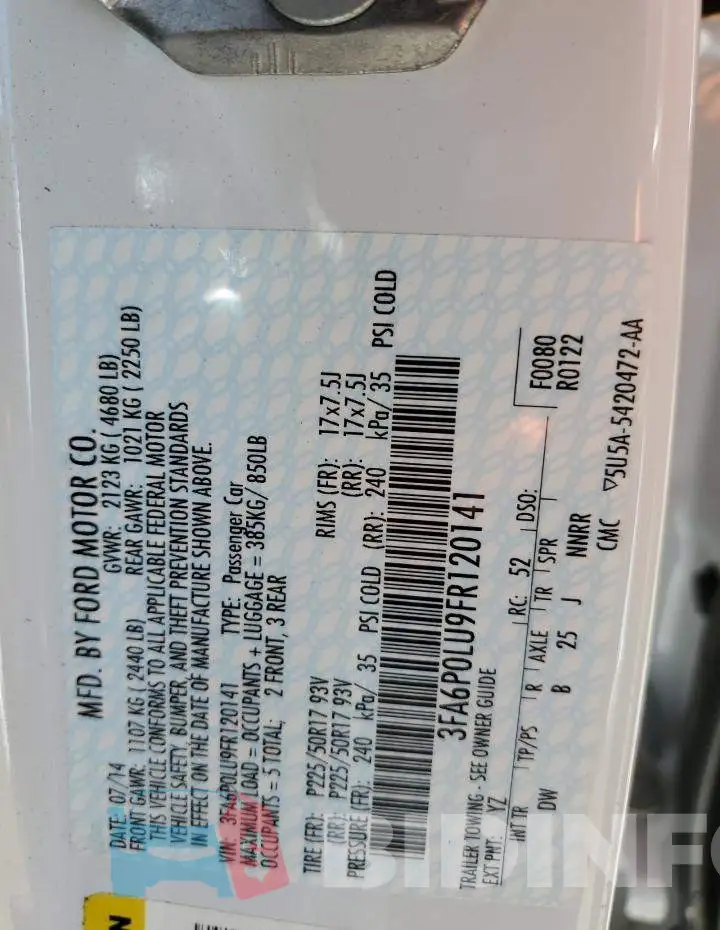 3FA6P0LU9FR120141 Photo# 12