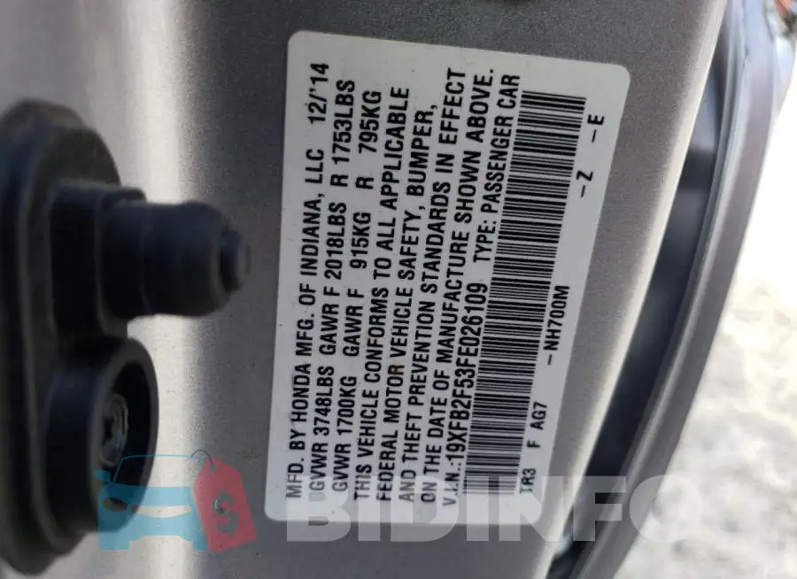 19XFB2F53FE026109 Photo# 10