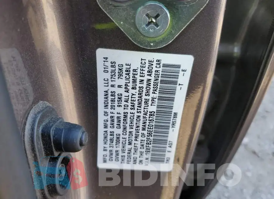 19XFB2F56EE016785 Photo# 10