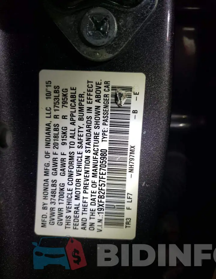 19XFB2F57FE705980 Photo# 13